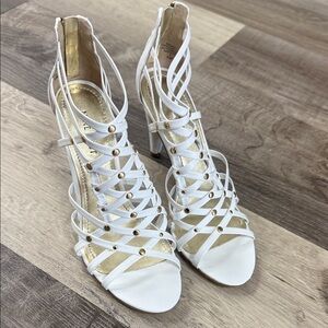 Nine West White and Gold Strappy Heels